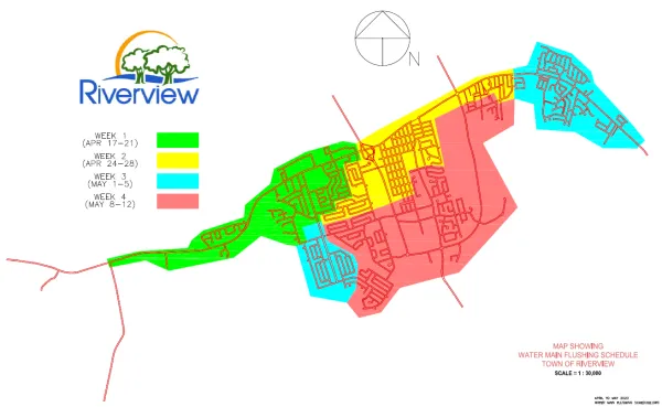 Map of water main flushing zones for 2023