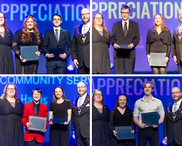 4 photo collage of youth with award certificates