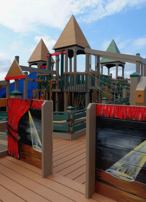 A playpark with blue cloudy sky in the background located at Frank L. Bowser School 