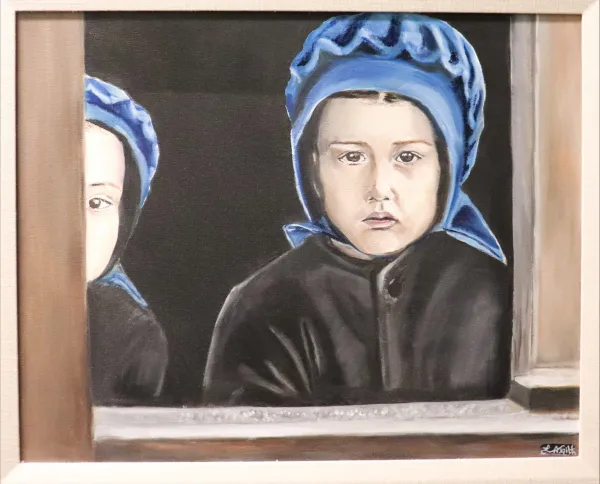 Oil painting of Amish children 