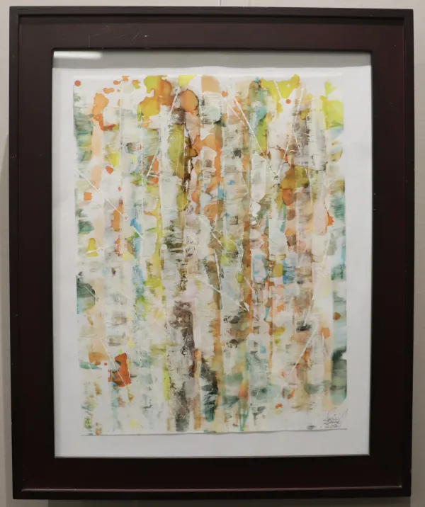 Alcohol ink art piece of resembling birch trees