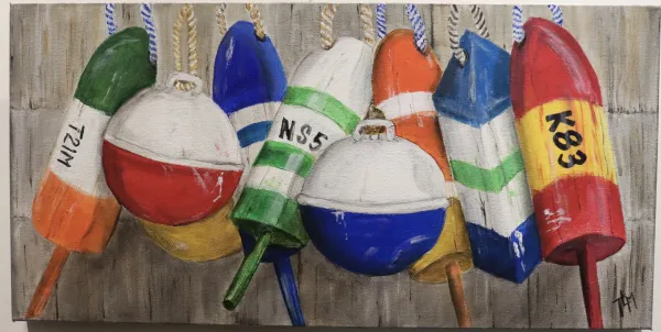 Acrylic on canvas of fishing equipment 