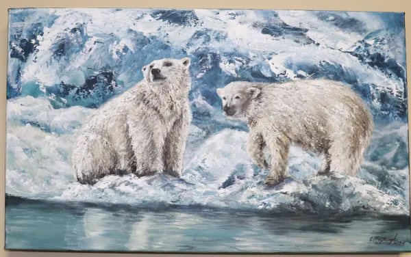 Acrylic on canvas artwork of polar bears 