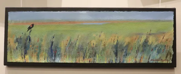 Acrylic art piece of a bird in a marsh 