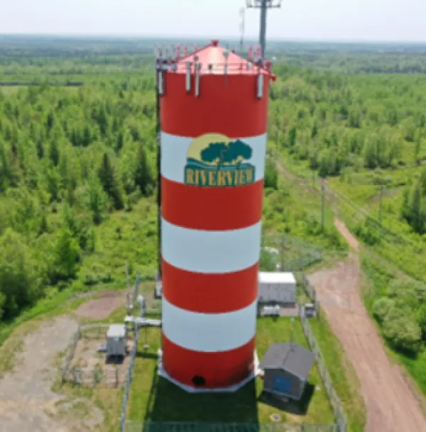 orange and white stripped water tower