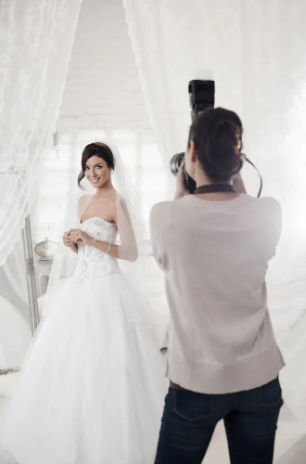 Photographer capturing bride on her wedding day.