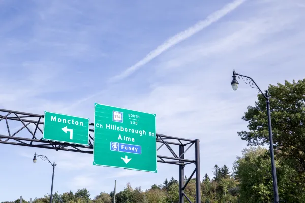 road signs for moncton and Alma